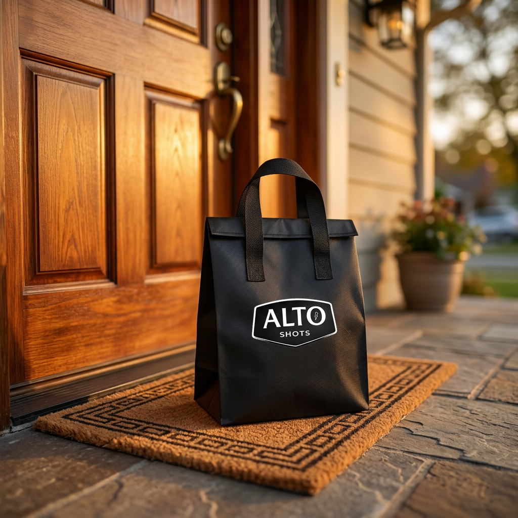 Alto Shots insulated to-go bag in black with logo